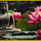 Buddha Ji Sitting in Water with Many Lotus Flowers