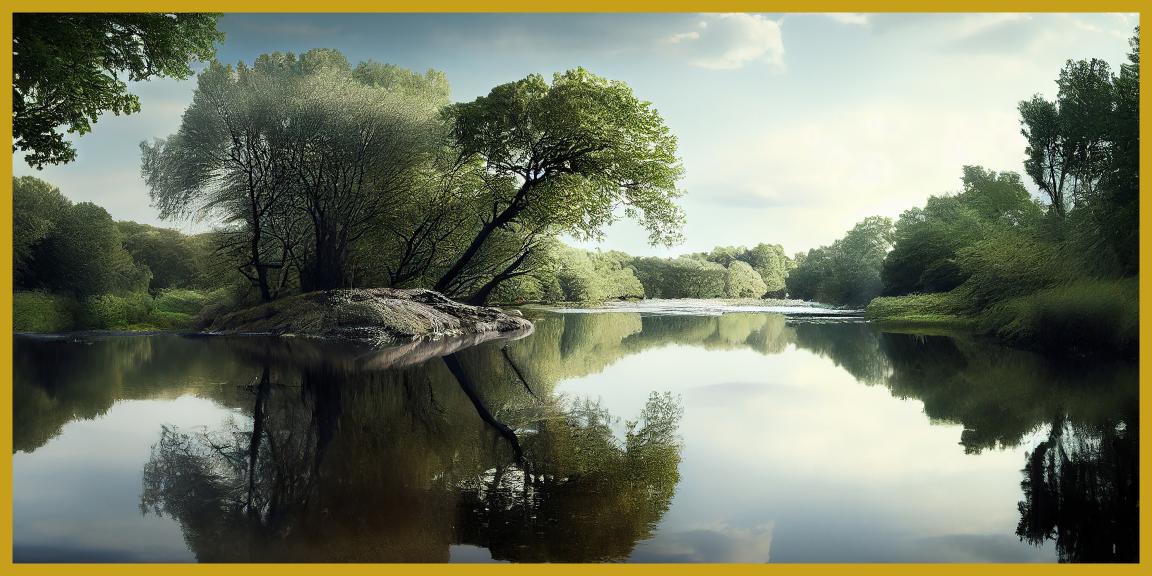 "Lake and Trees Nature Scene - Tranquil Landscape Artwork"