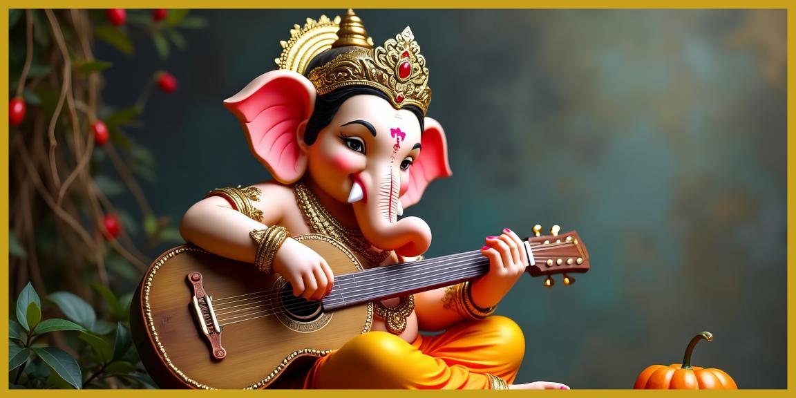 : Ganesh Ji with Guitar Decorative Idol - Musical Lord Ganesha Figurine