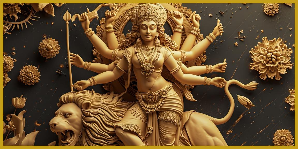 Divine Many-Hand Mata Rani Statue Sitting on Lion – Goddess Durga Idol for Worship.