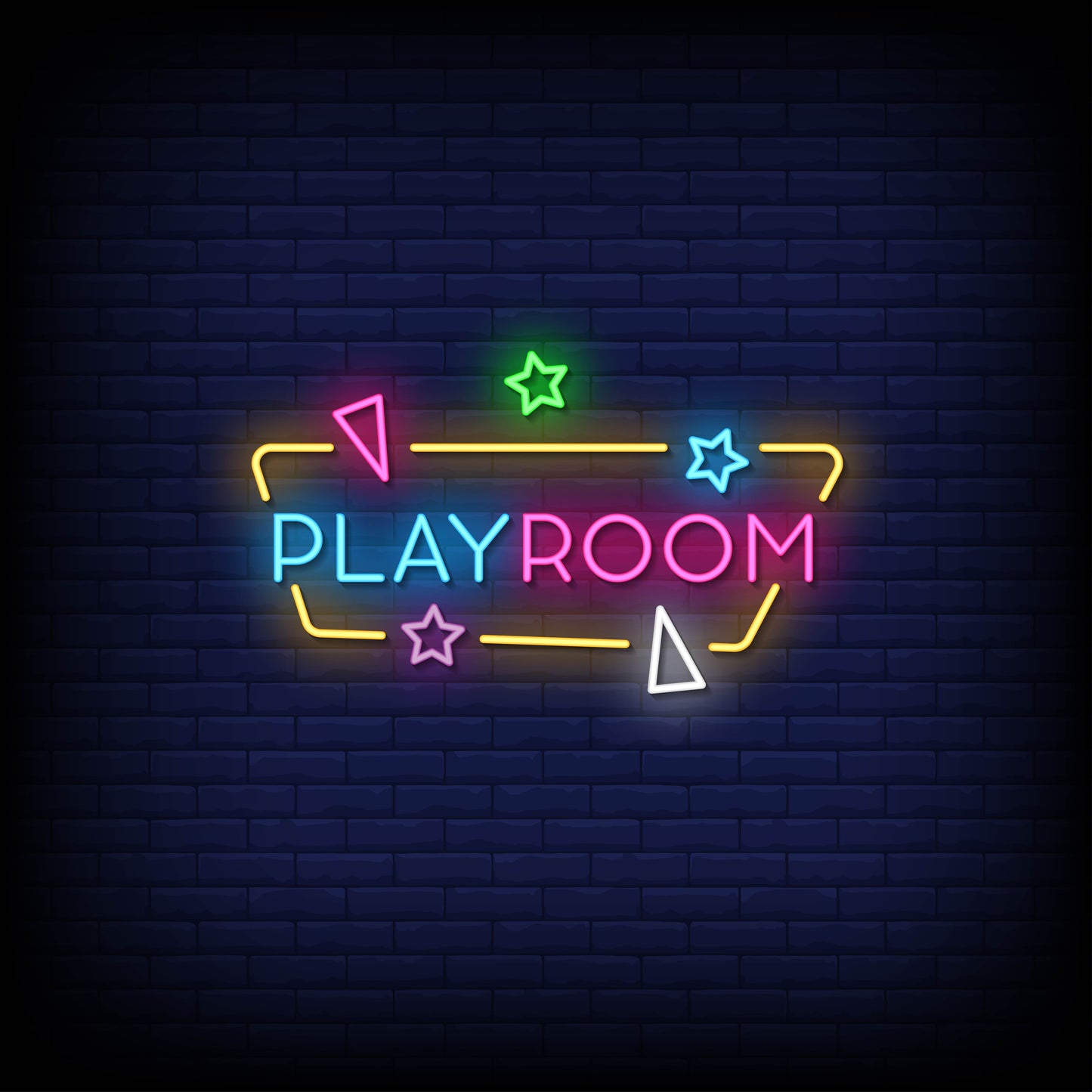 Neon Lights Play Room with Star in Yellow Box – Vibrant LED Decor for Fun Spaces