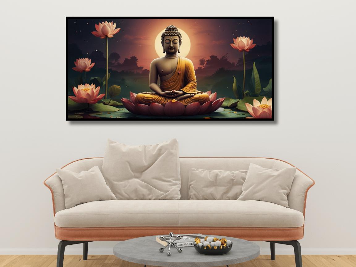 Buddha Ji Sitting on Flower with Chakra Behind Head