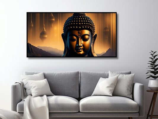 "Beautiful Buddha Statue with Mountain Scenery - Tranquil Decor for Home or Garden"