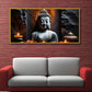 "Buddha Statue with Rock Wall Background - Serene Home Decor"