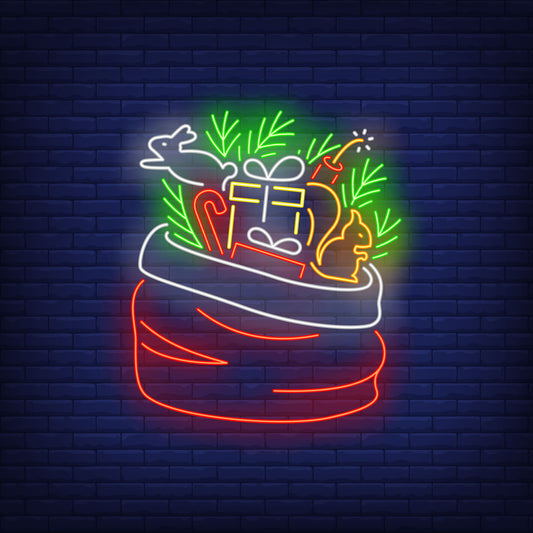 Neon Lights Santa Bag with Many Festive Elements