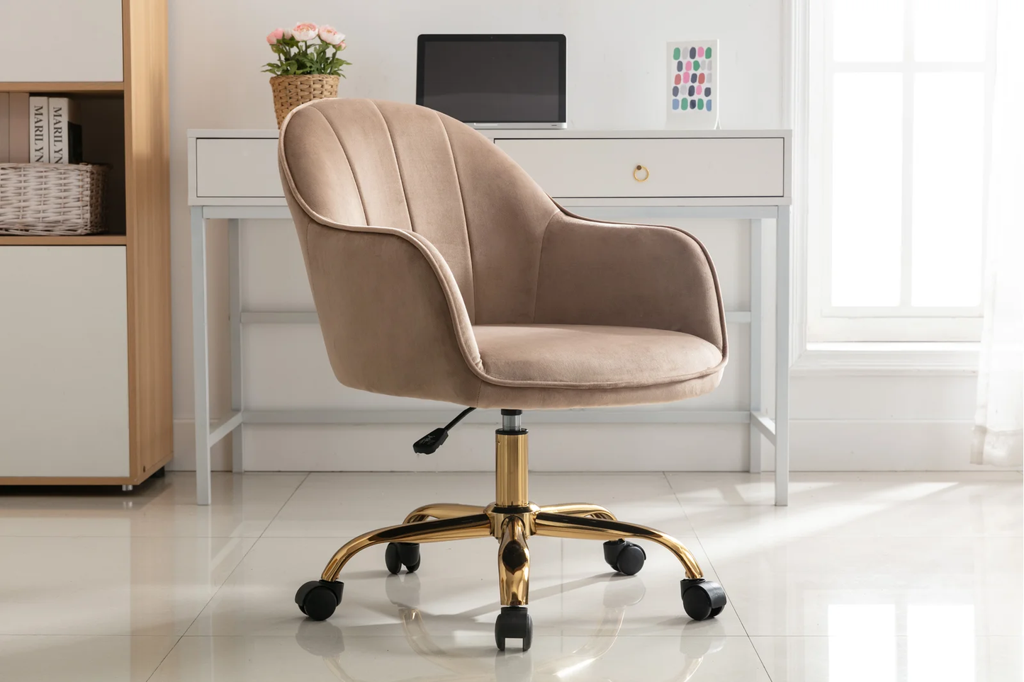 Comfy Doe Buck Auroratask Chair | Study, Office Swivel Chair with Gold Base & Armrests