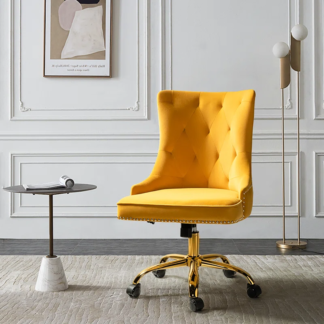 Doe Buck Velvet Swen task chair /study chair /office chair   for  study  Room, office  , swivel Armchair  with Gold base