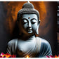 "Buddha Statue with Rock Wall Background - Serene Home Decor"