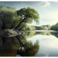 "Lake and Trees Nature Scene - Tranquil Landscape Artwork"