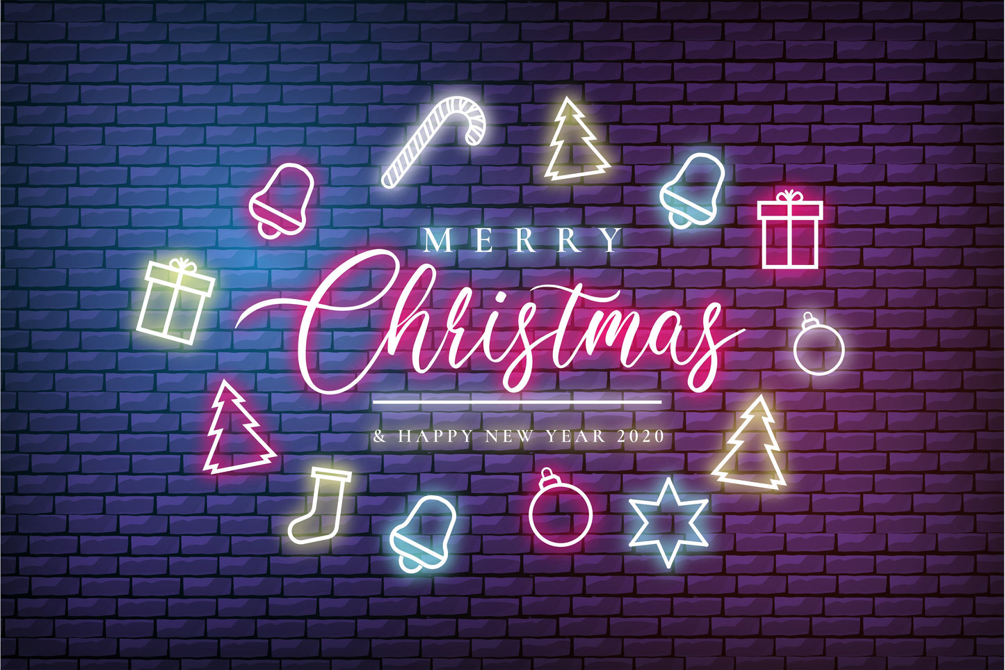 : Neon Light Christmas Display with Various Christmas Elements