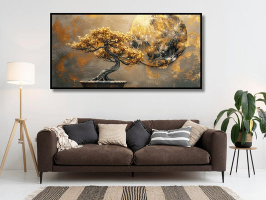 Golden tree with Abstract design: Wall Paintings by Canvas Myntra