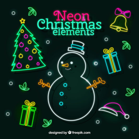 Neon Lights Snowman with Christmas Elements - Festive Holiday Decor