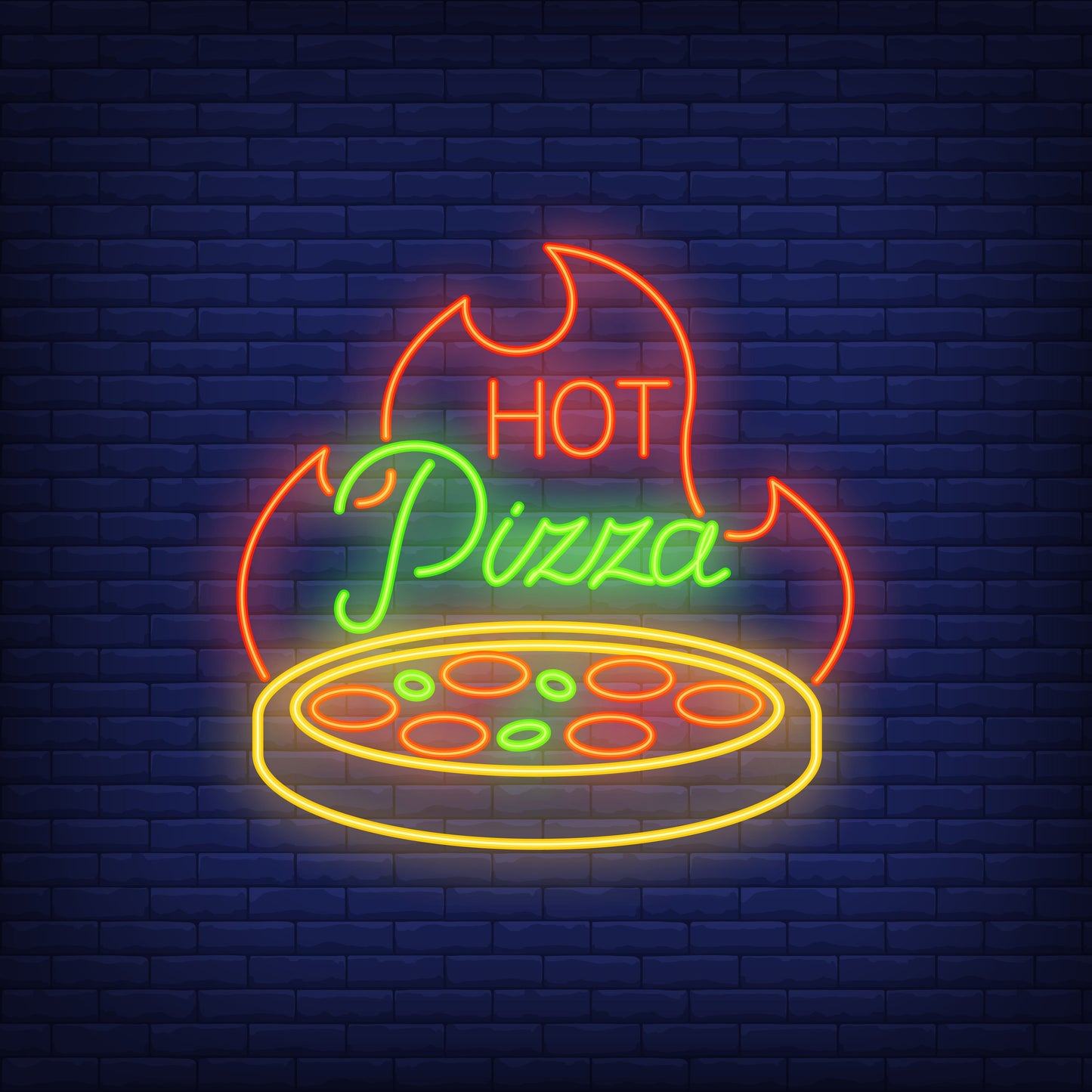 Neon Lights Hot Pizza with Fire Sign - Vibrant LED Decor for Pizzerias and Homes