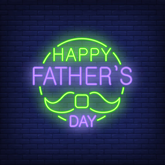 Neon Lights Happy Father's Day with Moustache in Circle - Green Color