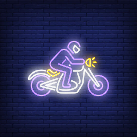 White Neon Lights Man with Bike – Sleek Modern LED Wall Art