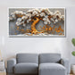 Golden Tree With White Flower: Wall Paintings by Canvas Myntra