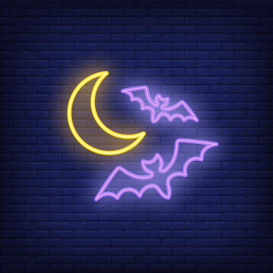 Neon Lights Moon with Bats