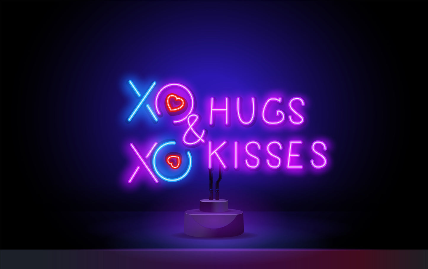 Neon Lights "Hugs and Kisses" with Heart Design in Purple.