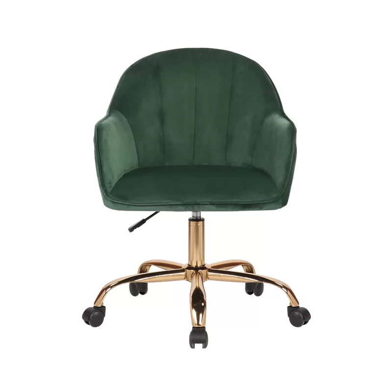 Comfy Doe Buck Green Auroratask Chair | Study, Office Swivel Chair with Gold Base & Armrests