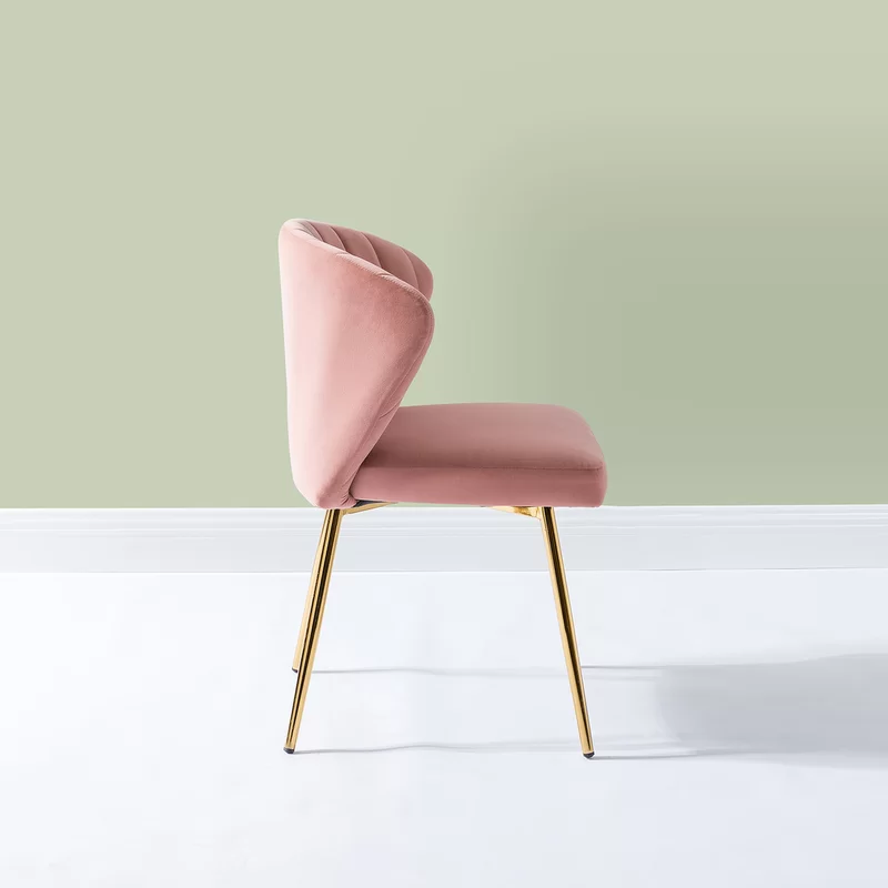 Elegant Pink Velvet Chimene Accent Chair with Gold Legs