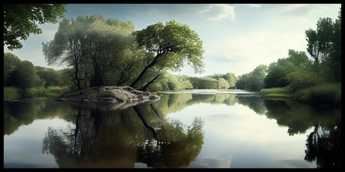 "Lake and Trees Nature Scene - Tranquil Landscape Artwork"