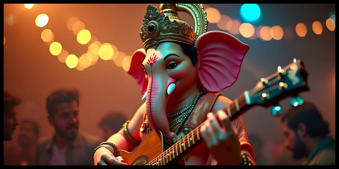 Handcrafted Playing Guitar Ganesh Ji Idol for Home Décor and Gifts