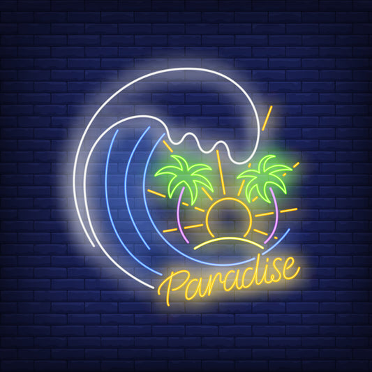 Neon Light Paradise with Beach Sign