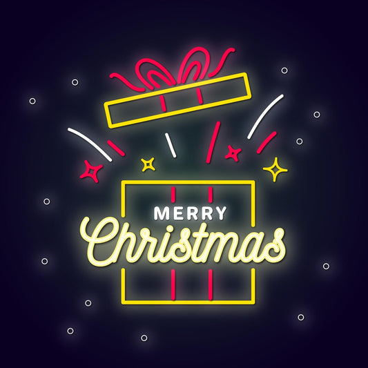 Neon Lights Merry Christmas with Gift Box - Festive Holiday Décor