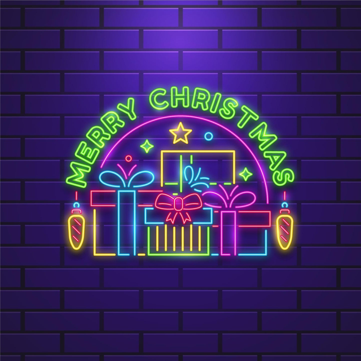 Neon Lights Christmas Marquee in Multi-Color with Multiple Gifts