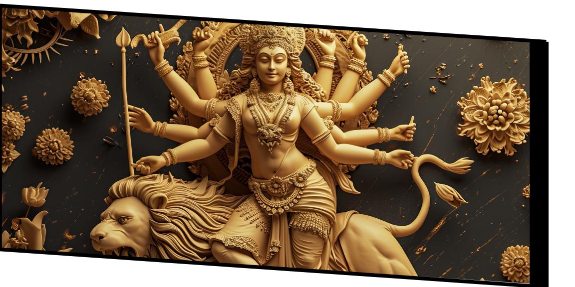 Divine Many-Hand Mata Rani Statue Sitting on Lion – Goddess Durga Idol for Worship.