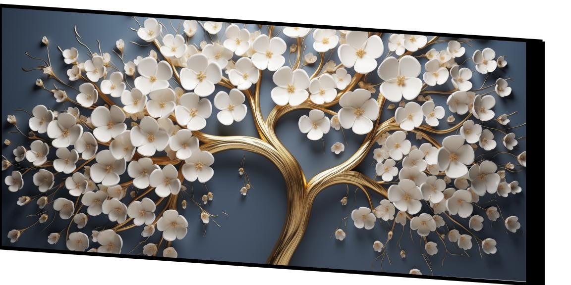 Vintage Gold Tree with white Flower: Wall Paintings by Canvas Myntra