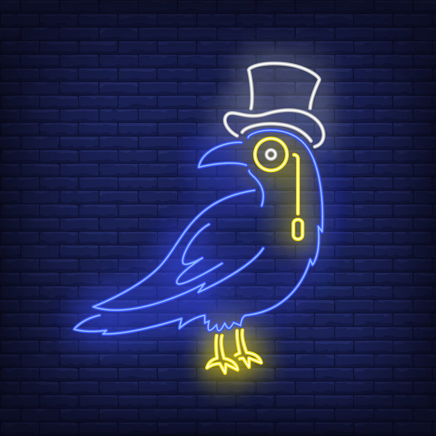 Neon Light Blue Bird with Hat - Decorative LED Wall Art