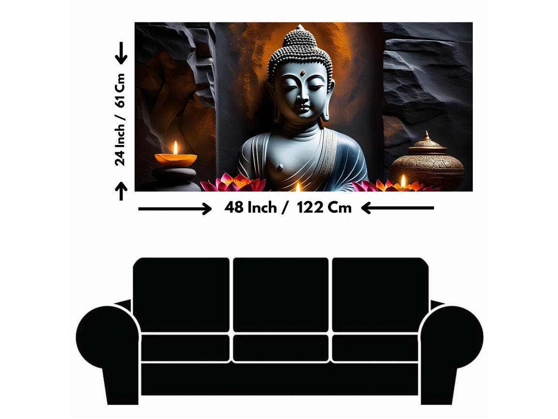 "Buddha Statue with Rock Wall Background - Serene Home Decor"