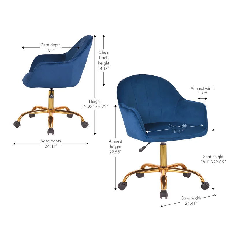 Doe Buck Blue Auroratask Swivel Office Chair with Gold Base | Study & Work Armchair for Home and Office