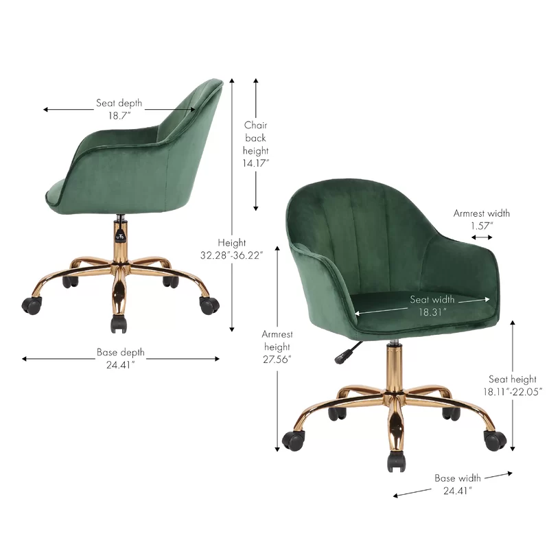 Comfy Doe Buck Green Auroratask Chair | Study, Office Swivel Chair with Gold Base & Armrests