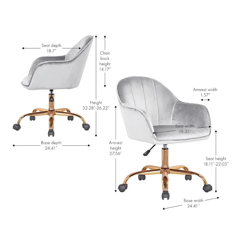 Comfy Doe Buck Silver Auroratask Chair | Study, Office Swivel Chair with Gold Base & Armrests