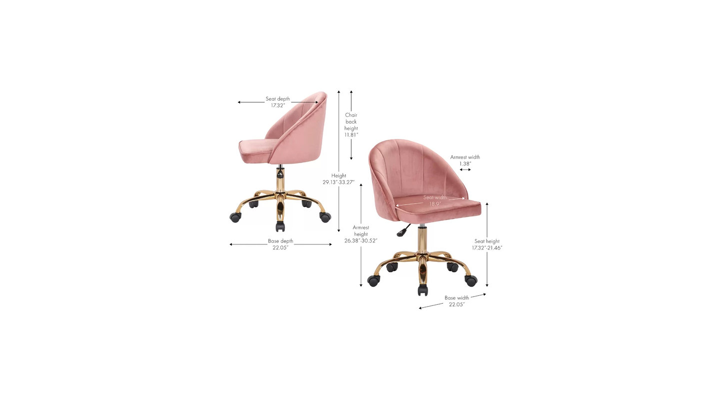 Doe Buck Velvet Hindmen  task chair /study chair /office chair   for  study  Room, office  , swivel Armchair  with Gold base