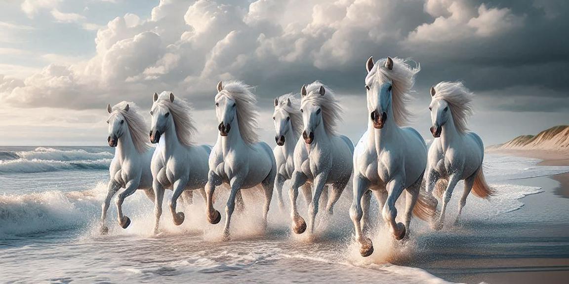 Seven White Horses - Beautiful Art Print