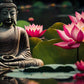 Buddha Ji Sitting in Water with Many Lotus Flowers