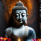 "Buddha Statue with Rock Wall Background - Serene Home Decor"