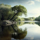 "Lake and Trees Nature Scene - Tranquil Landscape Artwork"