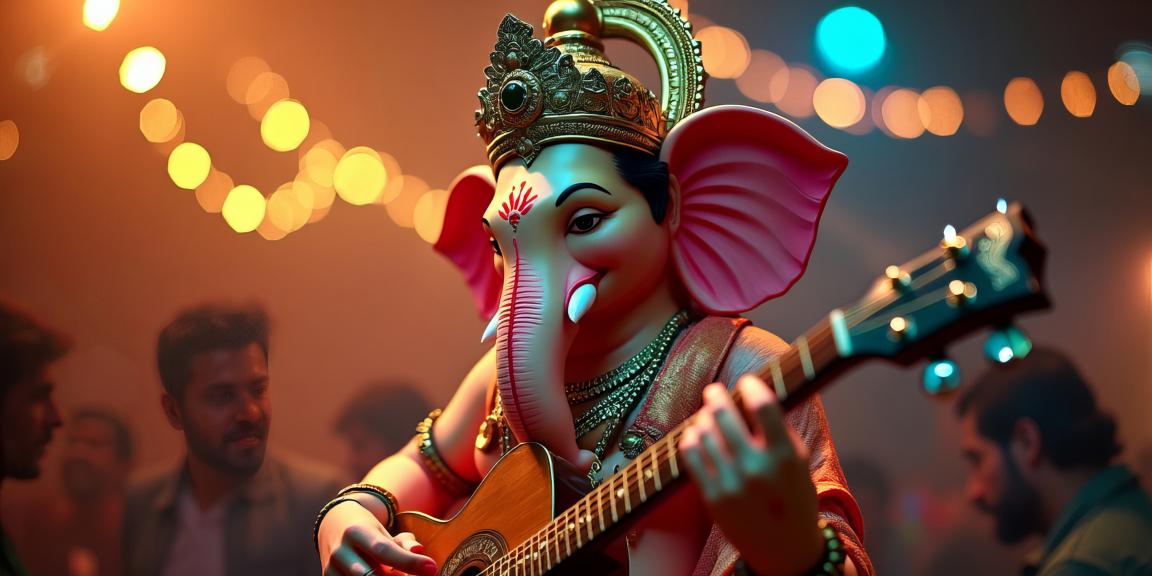 Handcrafted Playing Guitar Ganesh Ji Idol for Home Décor and Gifts