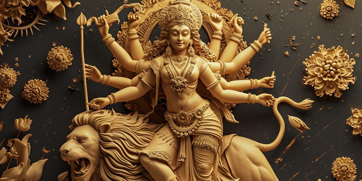 Divine Many-Hand Mata Rani Statue Sitting on Lion – Goddess Durga Idol for Worship.