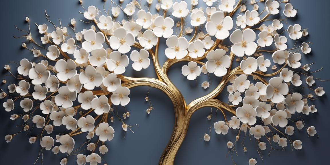 Vintage Gold Tree with white Flower: Wall Paintings by Canvas Myntra