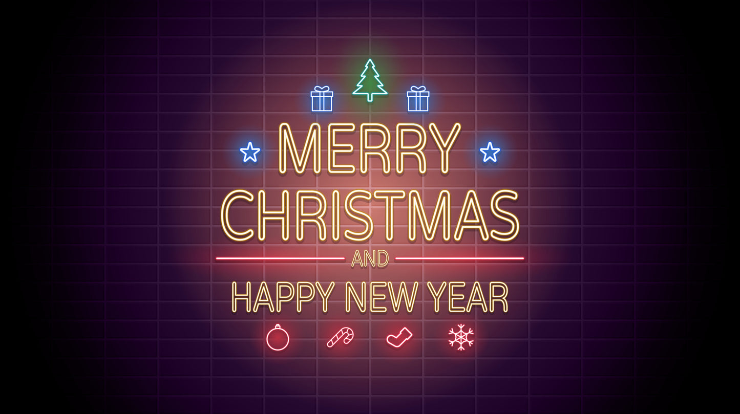 Neon Light Merry Christmas & Happy New Year Decor with Christmas Elements"