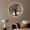 Elegant Round Tree of Life Wooden Decor with LED Night Light Walnut Finish