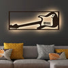 Designer Guitar Backlit Wooden Wall Decor with LED Night Light | Walnut Finish