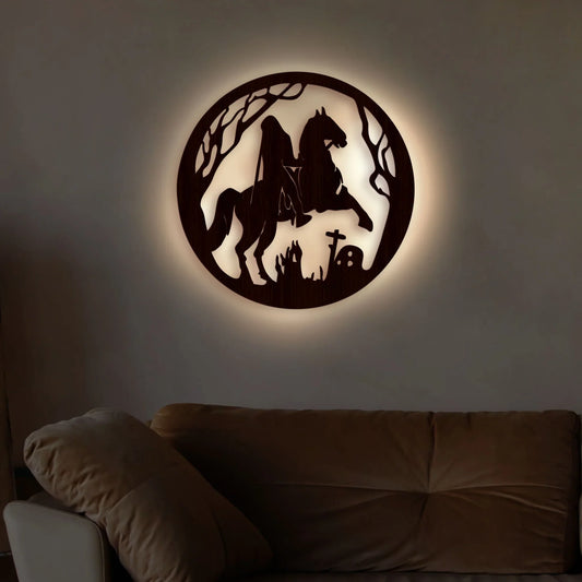 Ghost Rider Backlit Wooden Wall Decor with LED Night Light | Stylish Walnut Finish