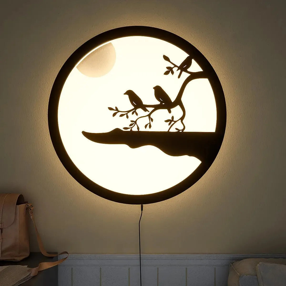 Chirping Birds Round LED Acrylic Wall Light