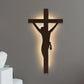 Jesus Crosses Backlit Wooden Wall Hanging with LED Night Light | Walnut Finish